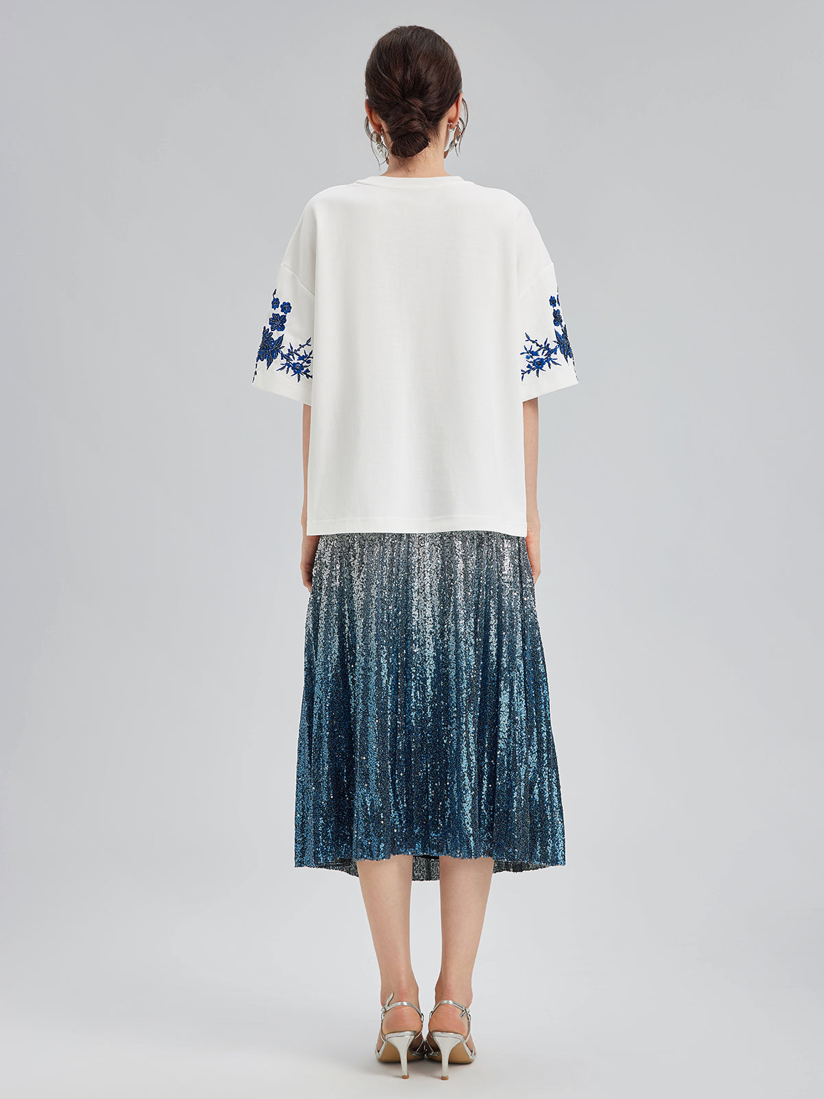 Ombre Sequin Pleated Midi Skirt