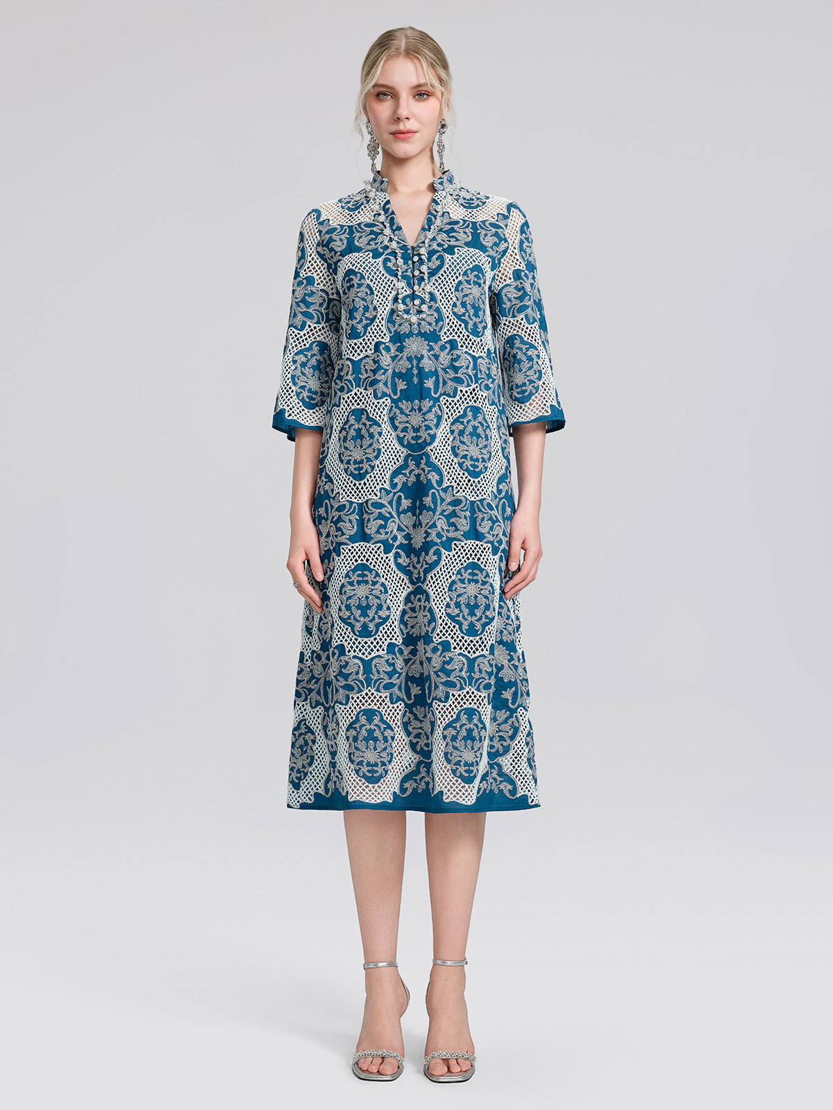 Cutwork Embroidered Beaded Straight Dress