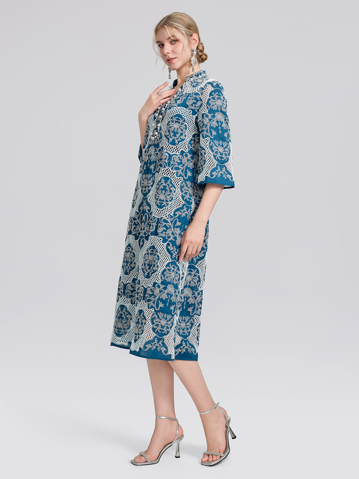 Cutwork Embroidered Beaded Straight Dress