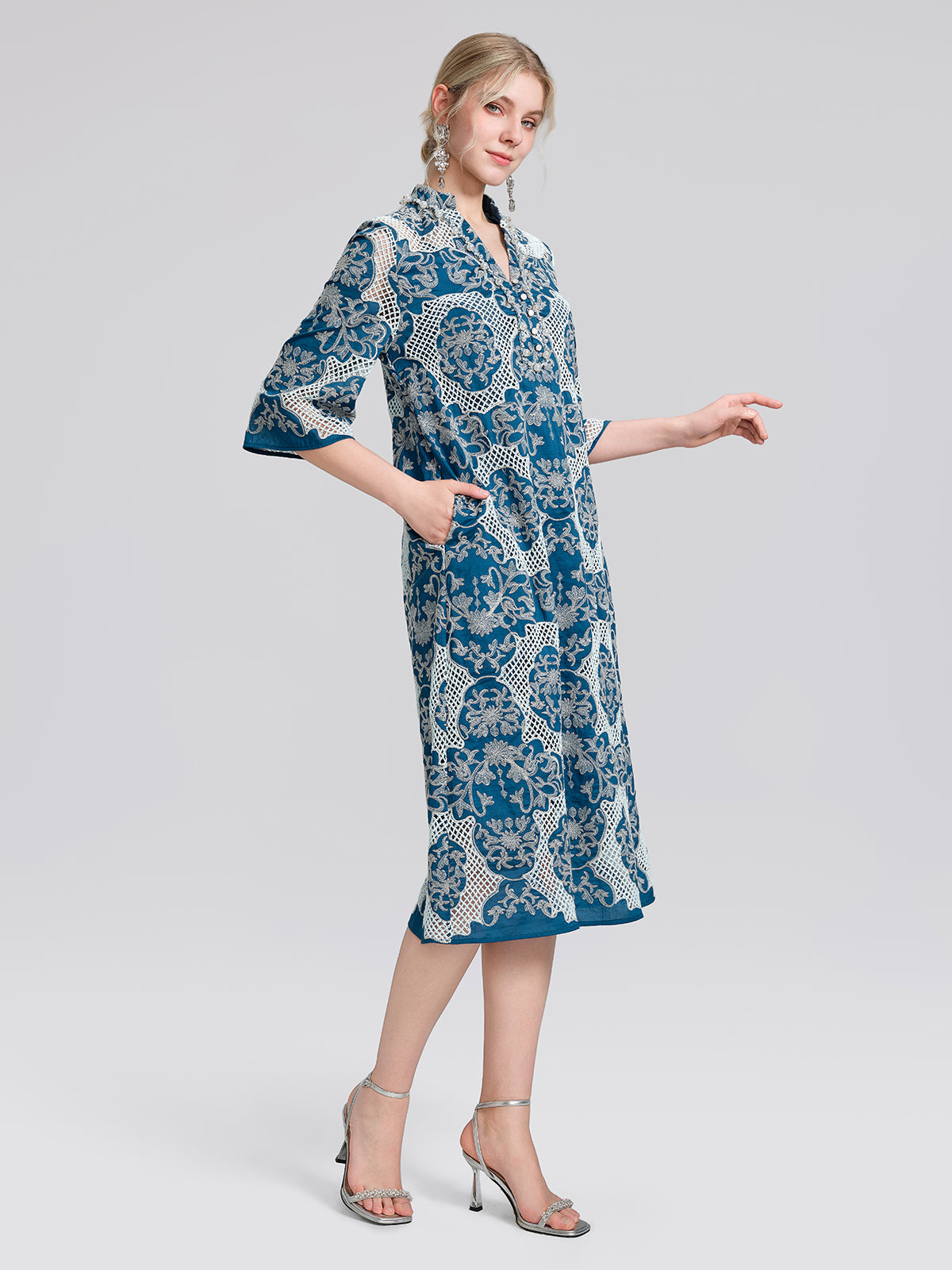 Cutwork Embroidered Beaded Straight Dress