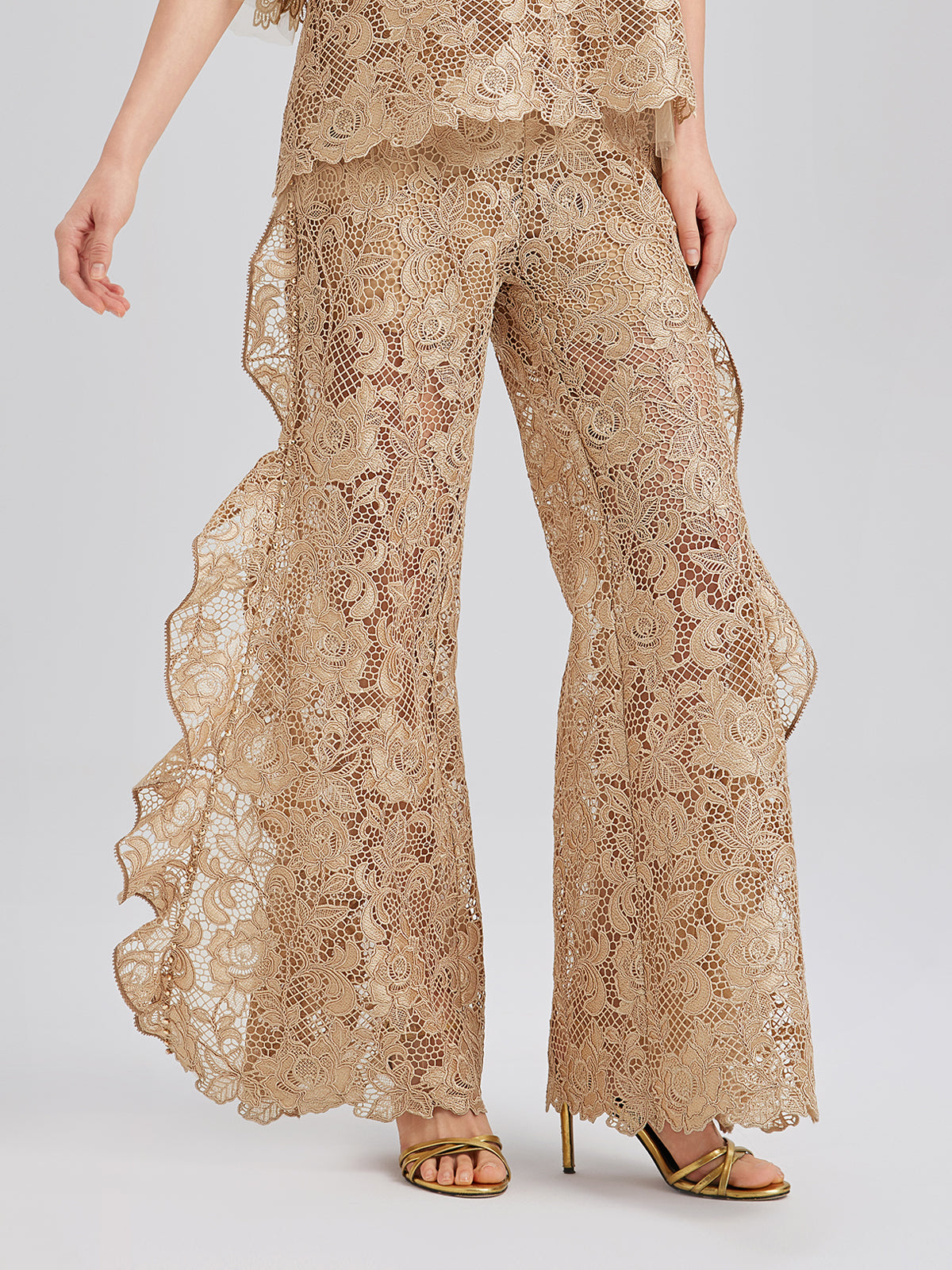 Handcrafted Ribbed Lace Ruffle Pants