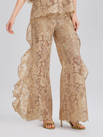 Handcrafted Ribbed Lace Ruffle Pants