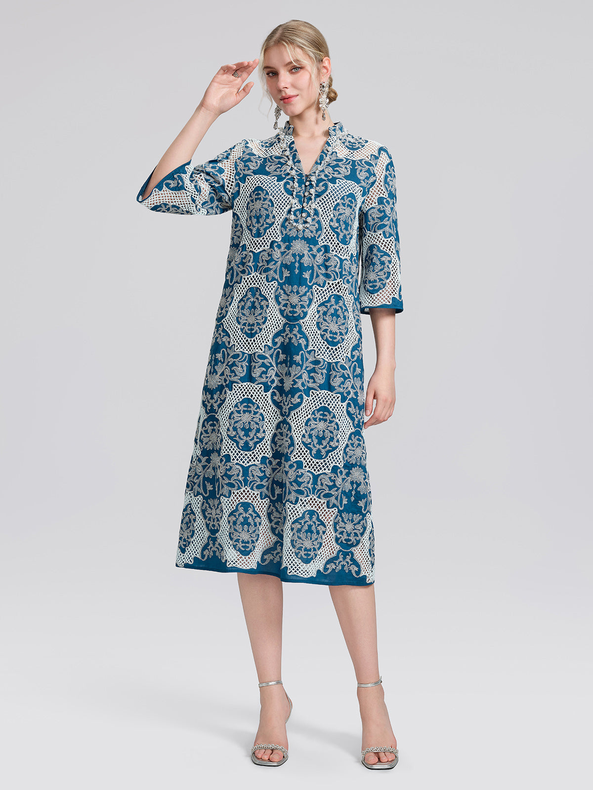 Cutwork Embroidered Beaded Straight Dress