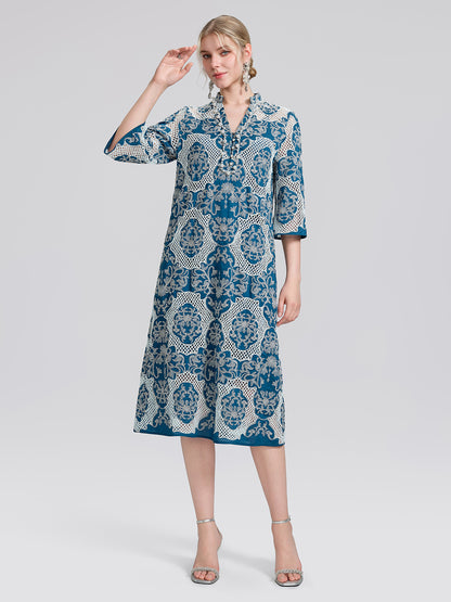 Cutwork Embroidered Beaded Straight Dress