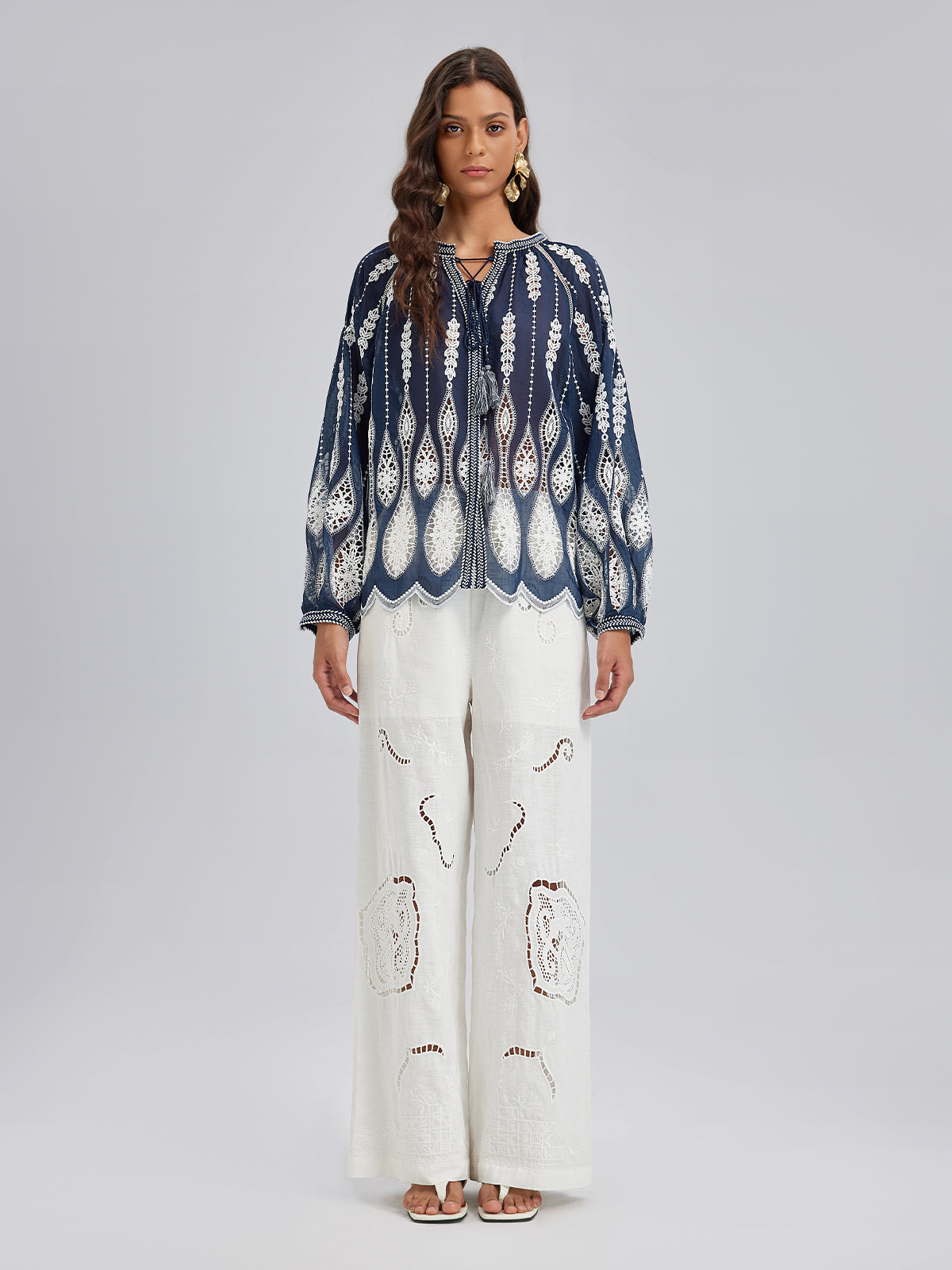 Intricate Fringe Embroidered Cutout Top