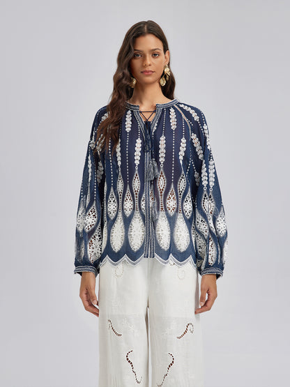 Intricate Fringe Embroidered Cutout Top