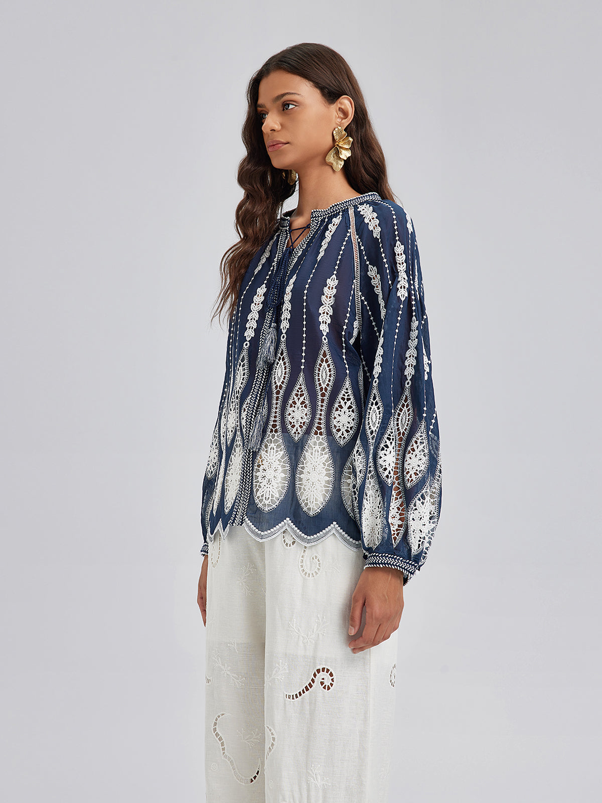 Intricate Fringe Embroidered Cutout Top