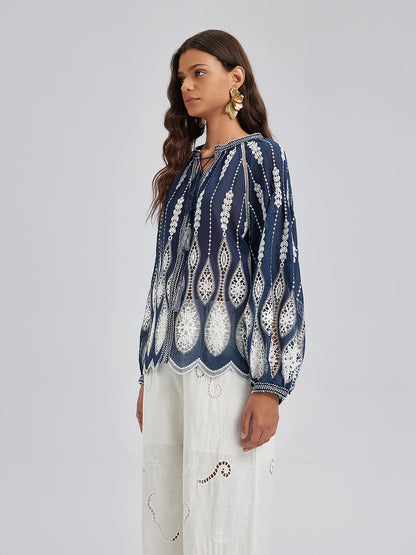 Intricate Fringe Embroidered Cutout Top