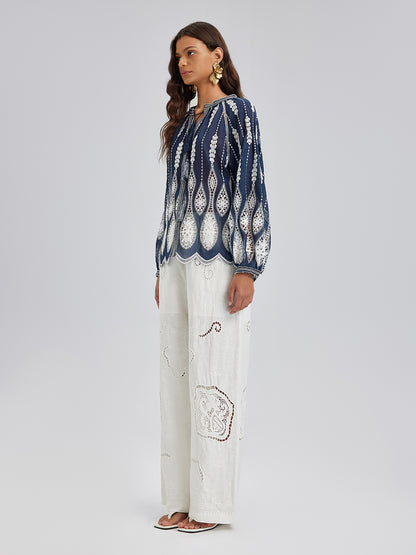 Intricate Fringe Embroidered Cutout Top