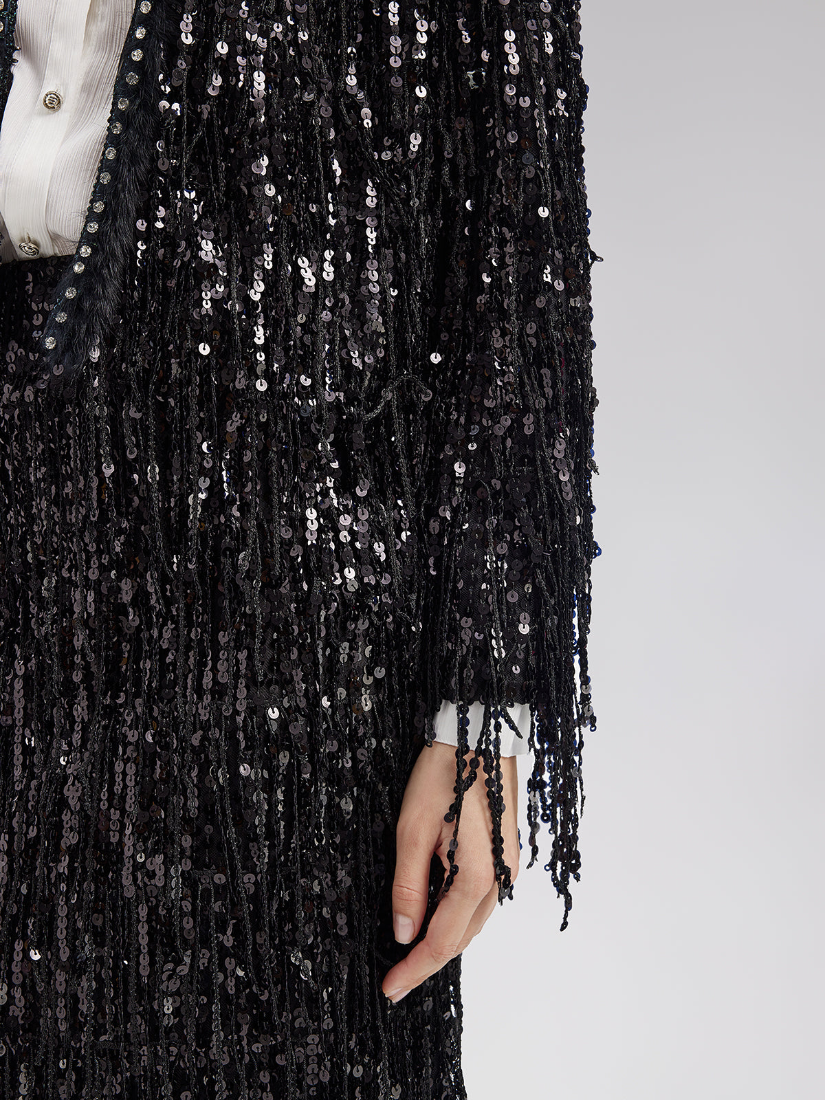 Sequined Beaded Fringe Cropped Jacket