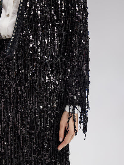Sequined Beaded Fringe Cropped Jacket
