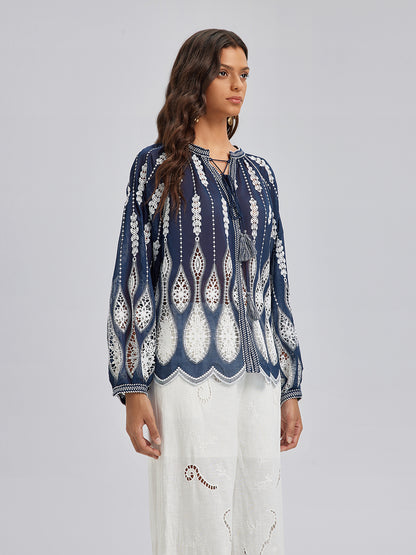 Intricate Fringe Embroidered Cutout Top