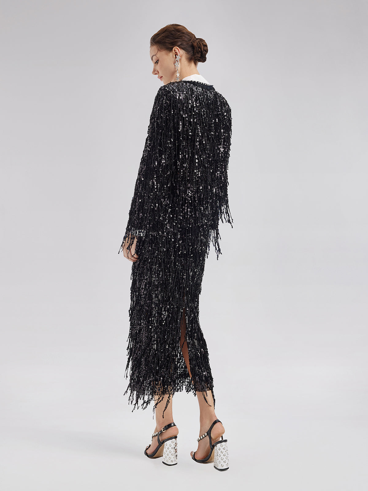 Sequined Beaded Fringe Cropped Jacket