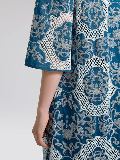 Cutwork Embroidered Beaded Straight Dress