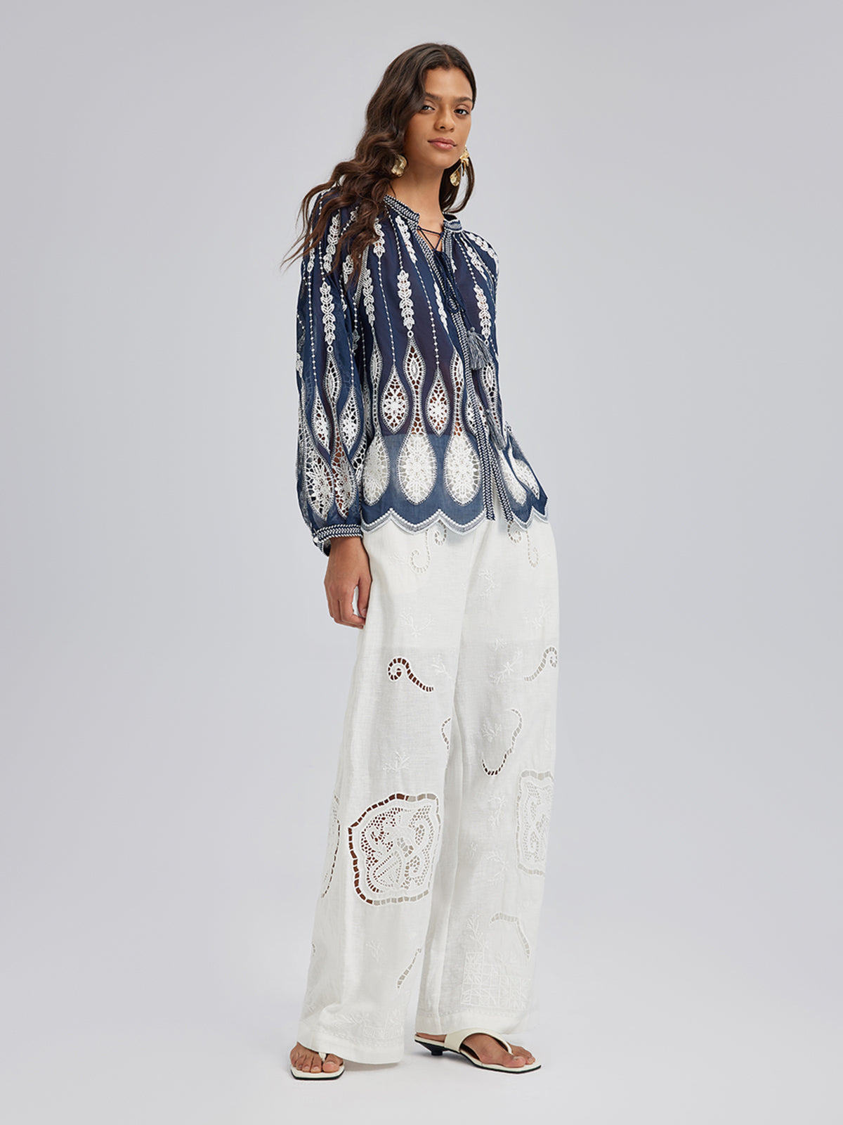 Linen Embroidered Eyelet Vacation Pants