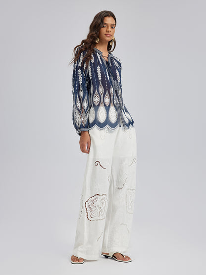 Linen Embroidered Eyelet Vacation Pants
