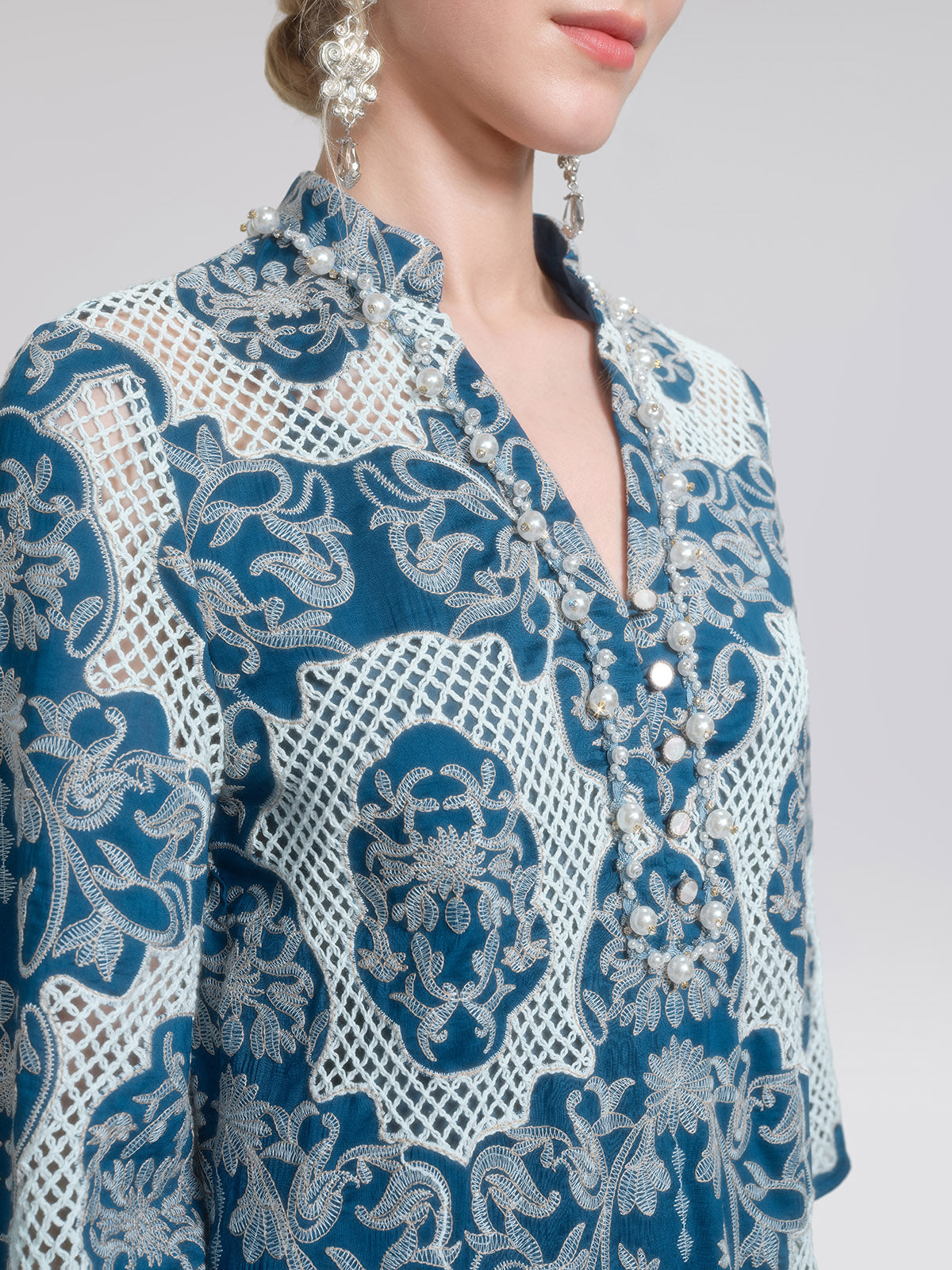 Cutwork Embroidered Beaded Straight Dress