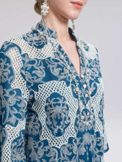Cutwork Embroidered Beaded Straight Dress