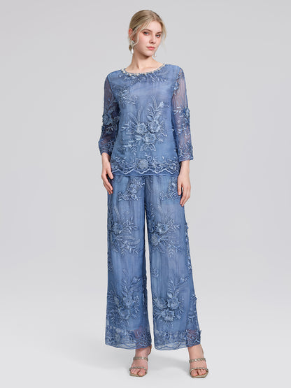 Mulberry Silk Embroidered Elastic-Waist Pants