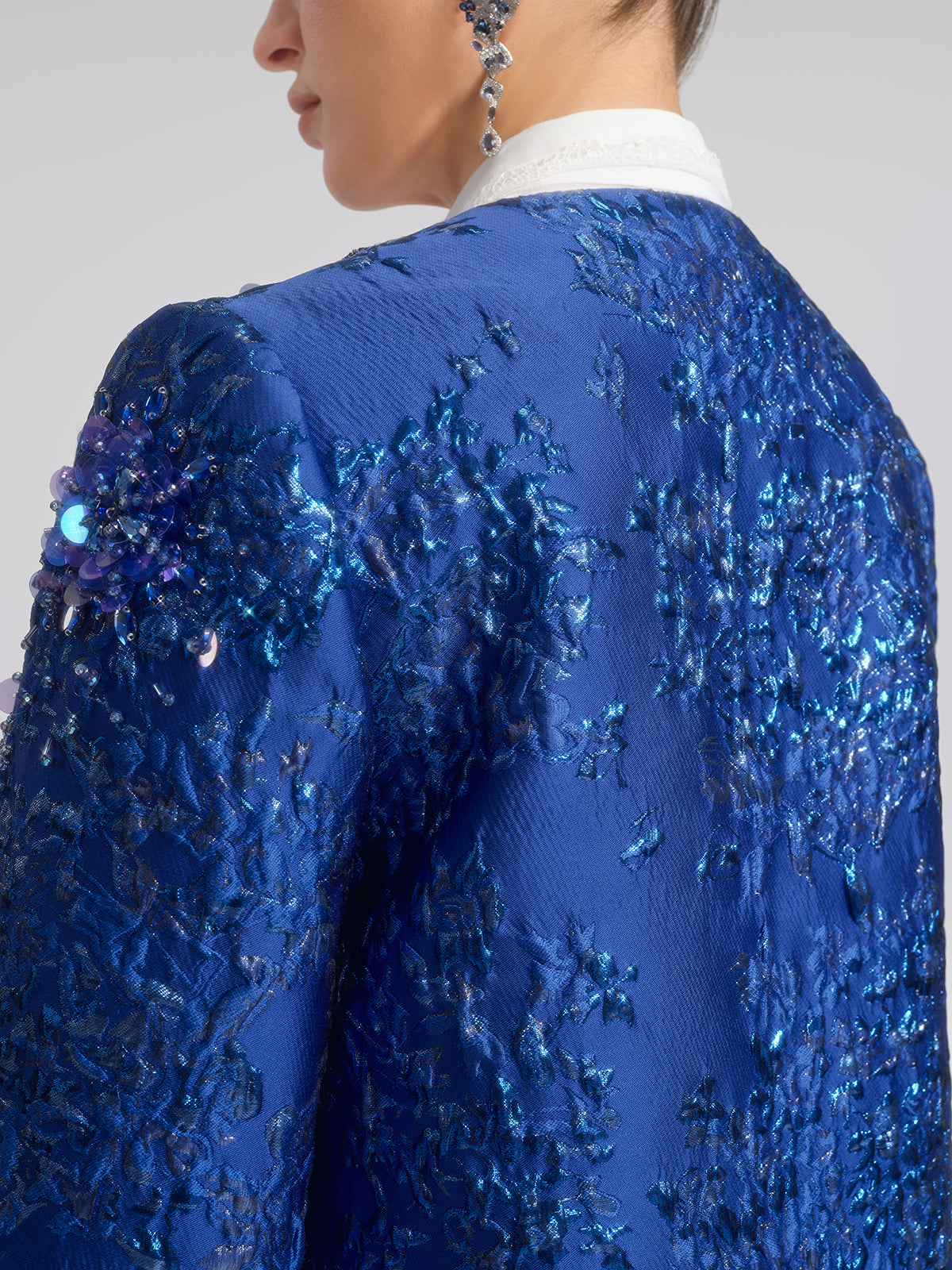 Royal Blue Hand-Beaded Jacquard Jacket