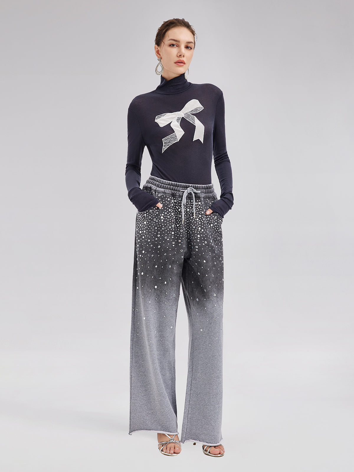 Gradient Starry Beaded Knit Pants
