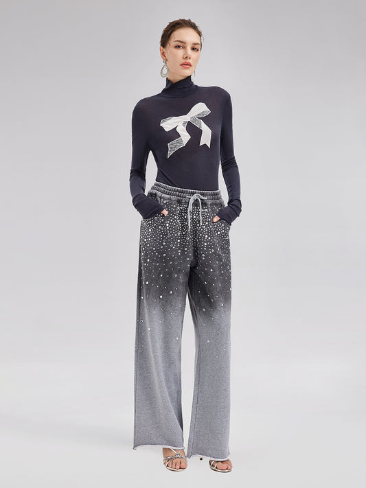 Gradient Starry Beaded Knit Pants