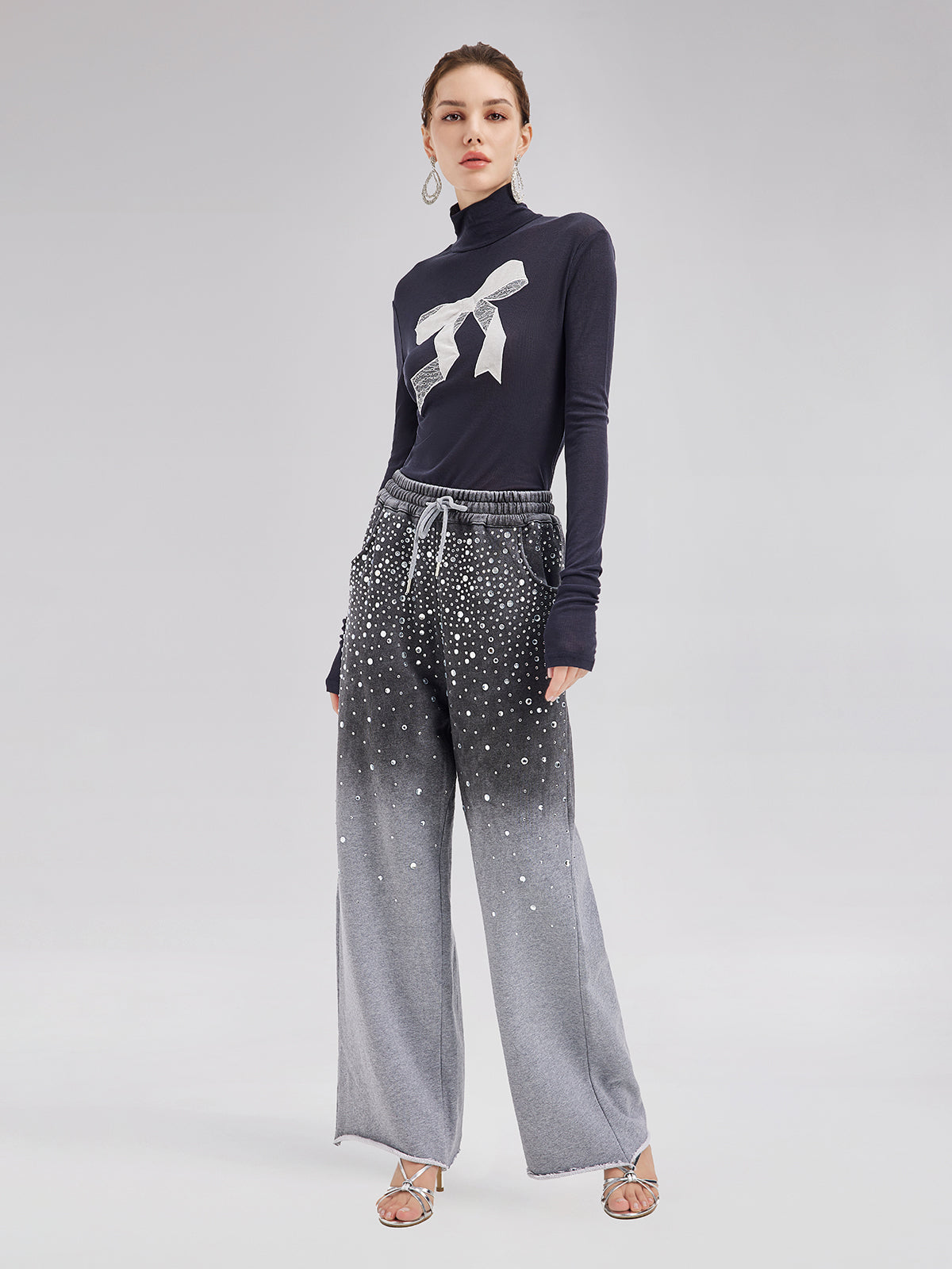 Gradient Starry Beaded Knit Pants