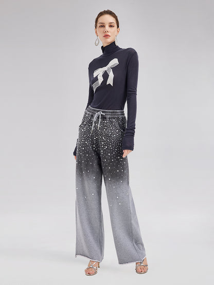 Gradient Starry Beaded Knit Pants