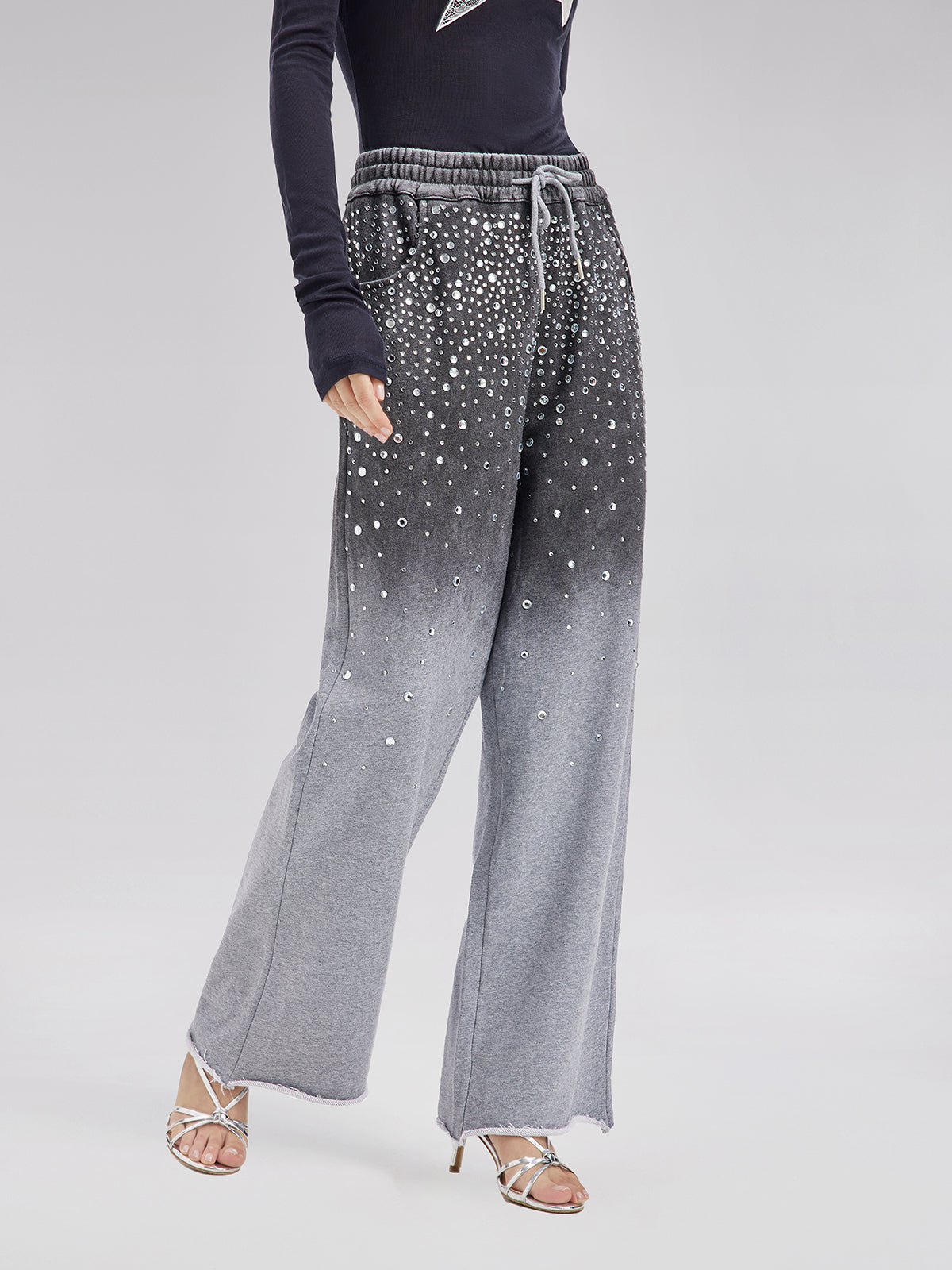 Gradient Starry Beaded Knit Pants