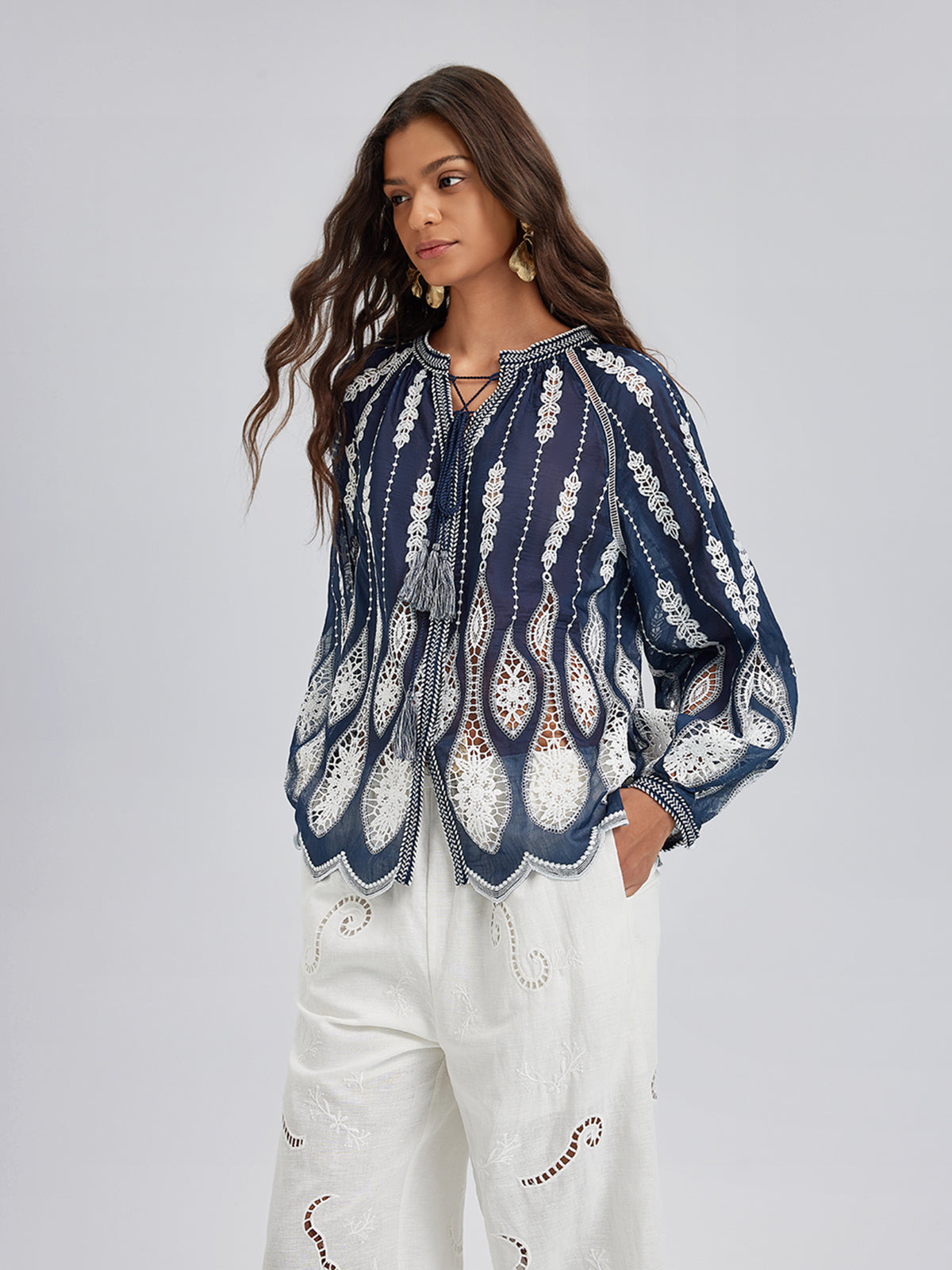 Intricate Fringe Embroidered Cutout Top