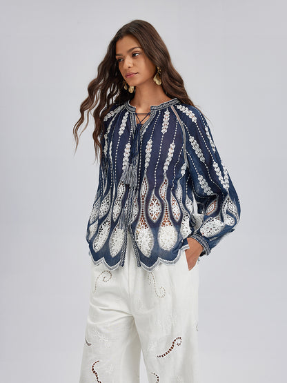 Intricate Fringe Embroidered Cutout Top