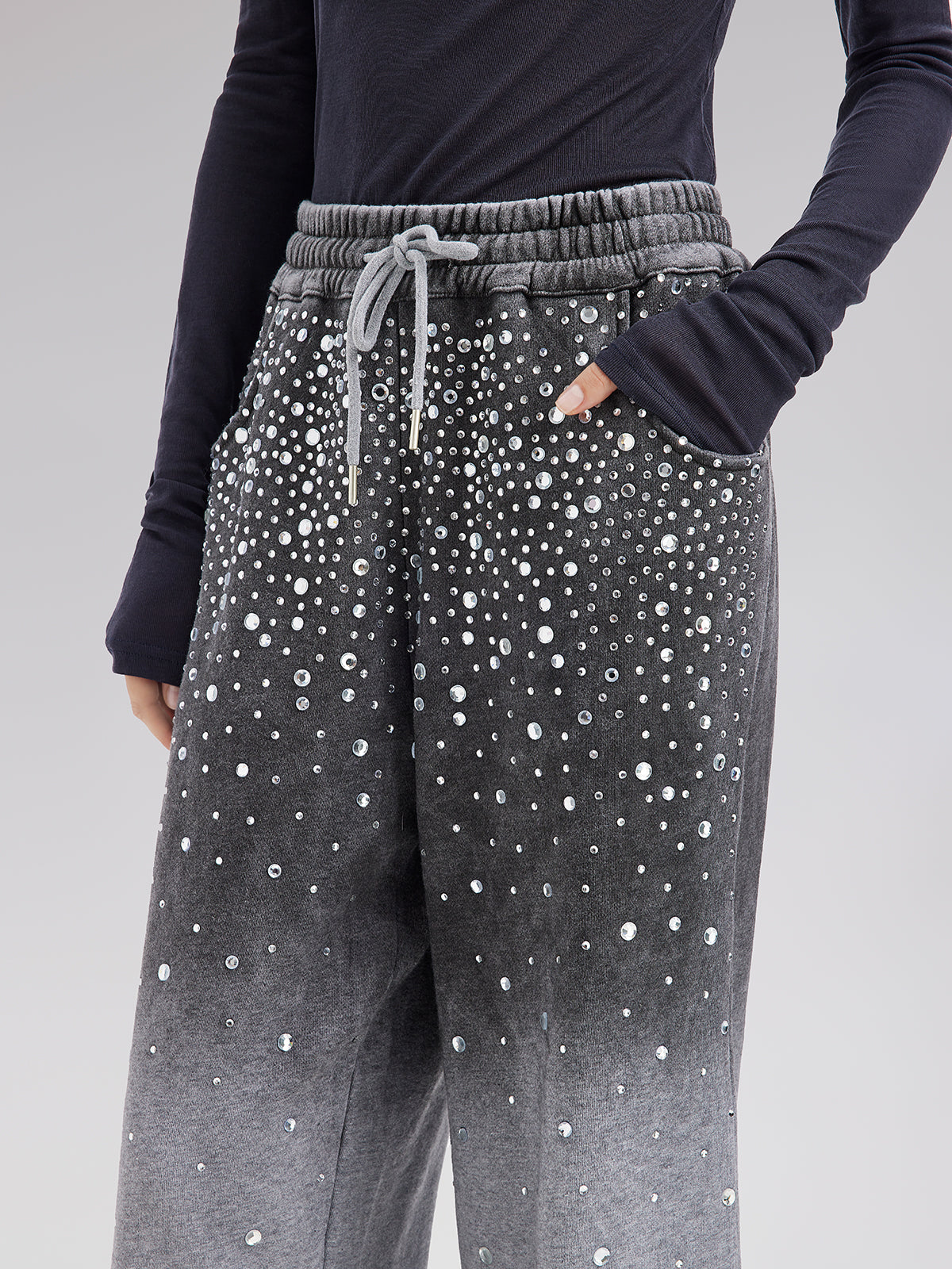 Gradient Starry Beaded Knit Pants
