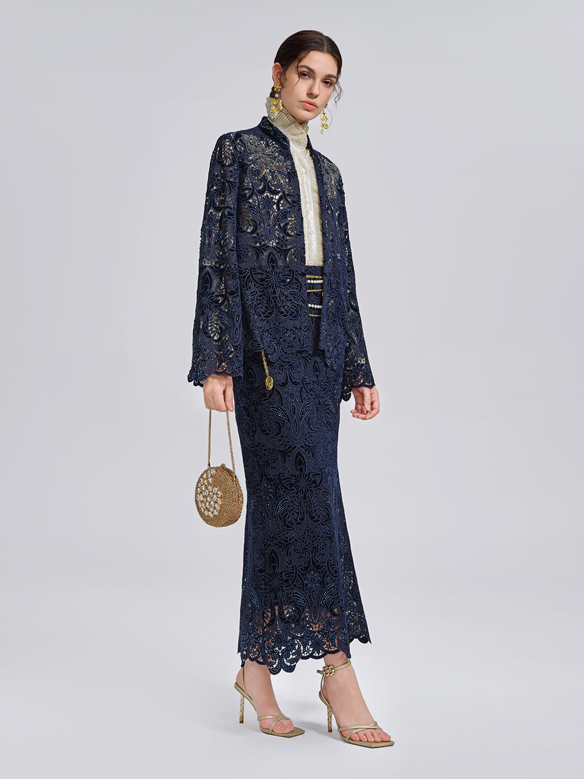 Velvet Lace Cutout Embroidered Jacket