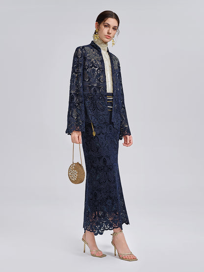 Velvet Lace Cutout Embroidered Jacket