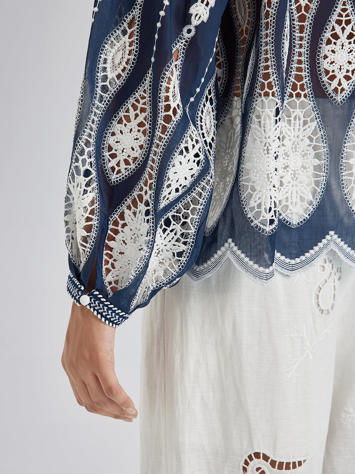 Intricate Fringe Embroidered Cutout Top