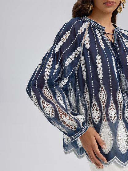 Intricate Fringe Embroidered Cutout Top