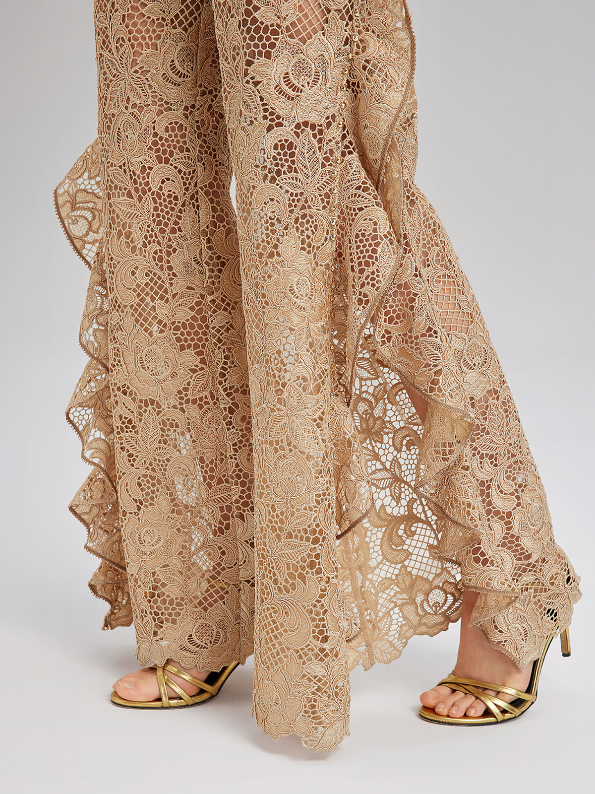 Handcrafted Ribbed Lace Ruffle Pants