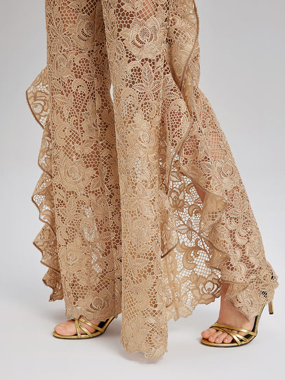Handcrafted Ribbed Lace Ruffle Pants
