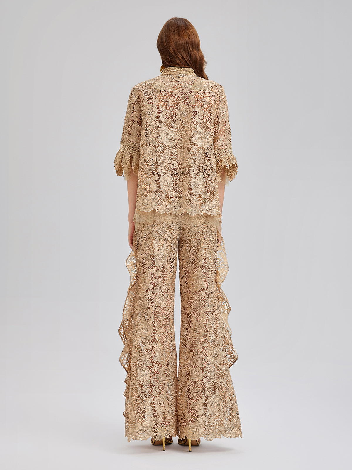 Handcrafted Ribbed Lace Ruffle Pants
