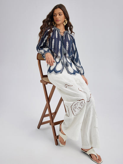 Intricate Fringe Embroidered Cutout Top