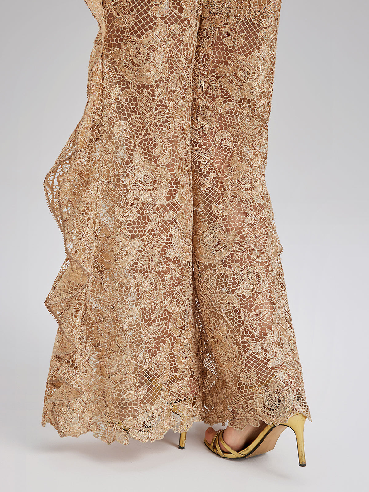 Handcrafted Ribbed Lace Ruffle Pants