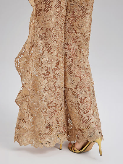 Handcrafted Ribbed Lace Ruffle Pants