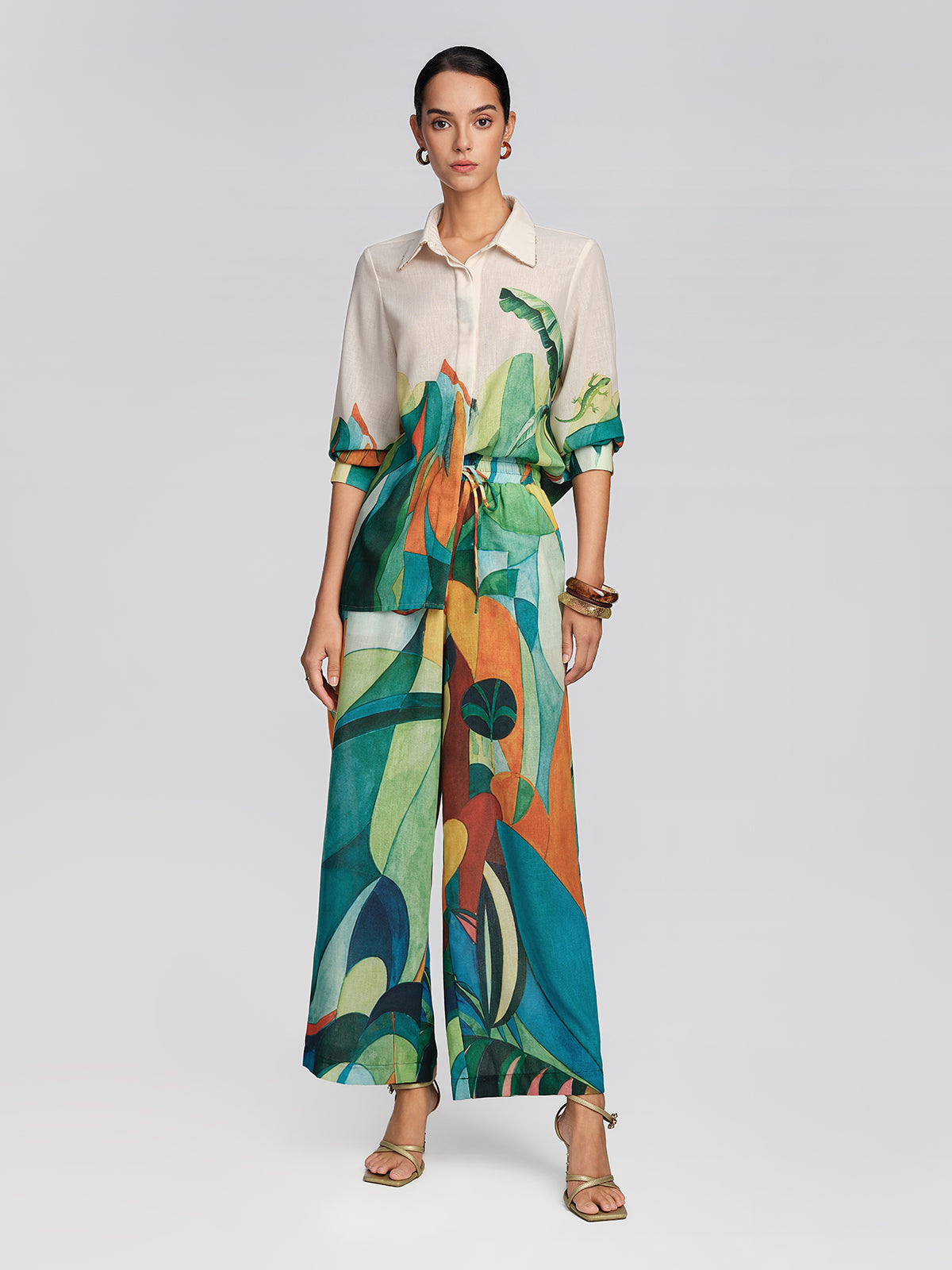 Beaded Tropical Abstract Print Set