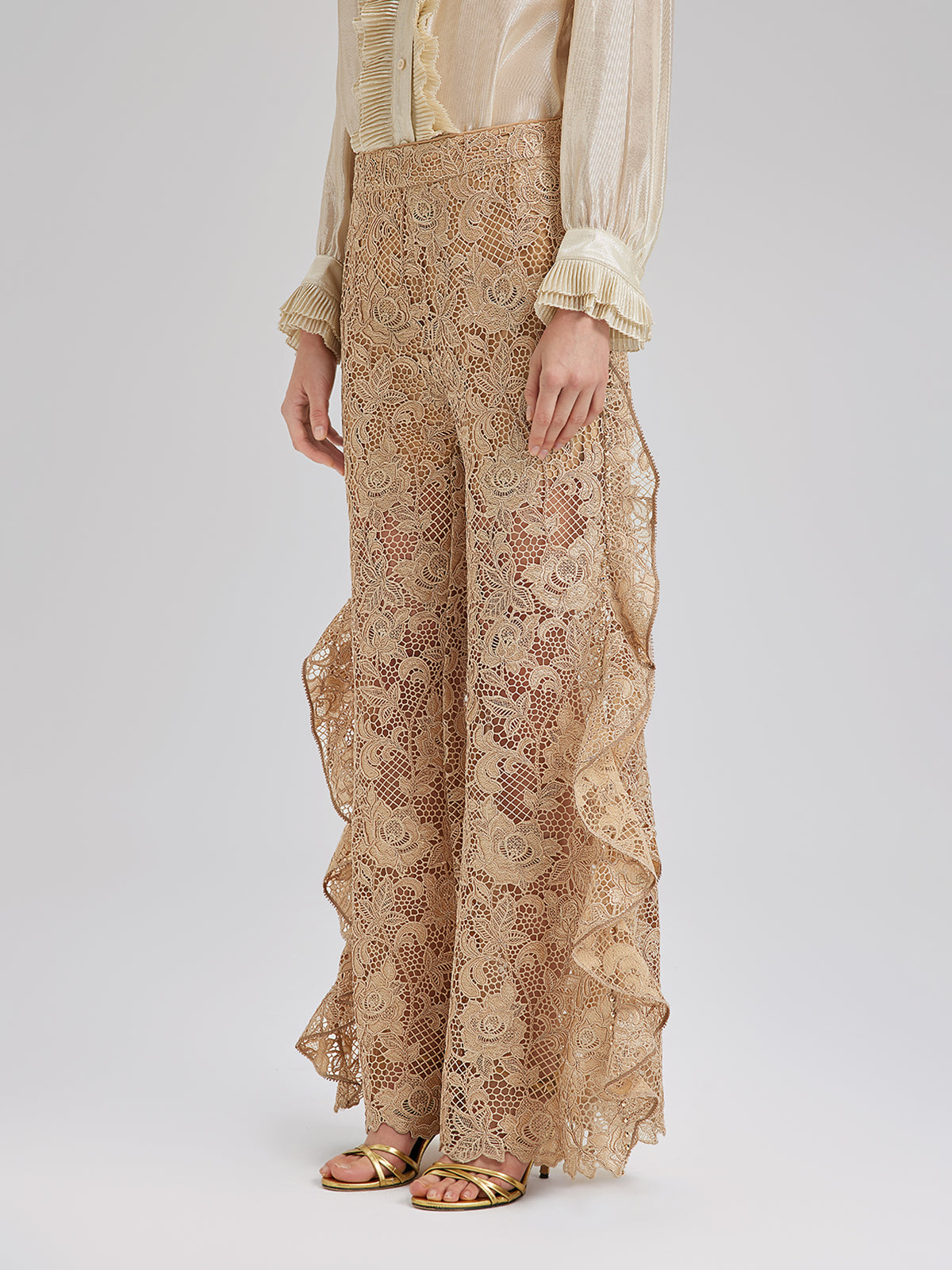 Handcrafted Ribbed Lace Ruffle Pants