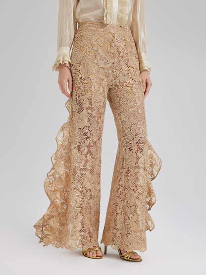 Handcrafted Ribbed Lace Ruffle Pants