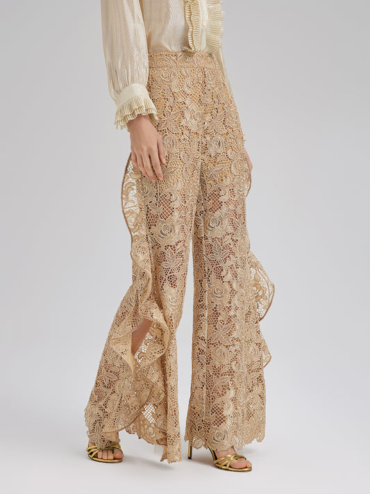 Handcrafted Ribbed Lace Ruffle Pants