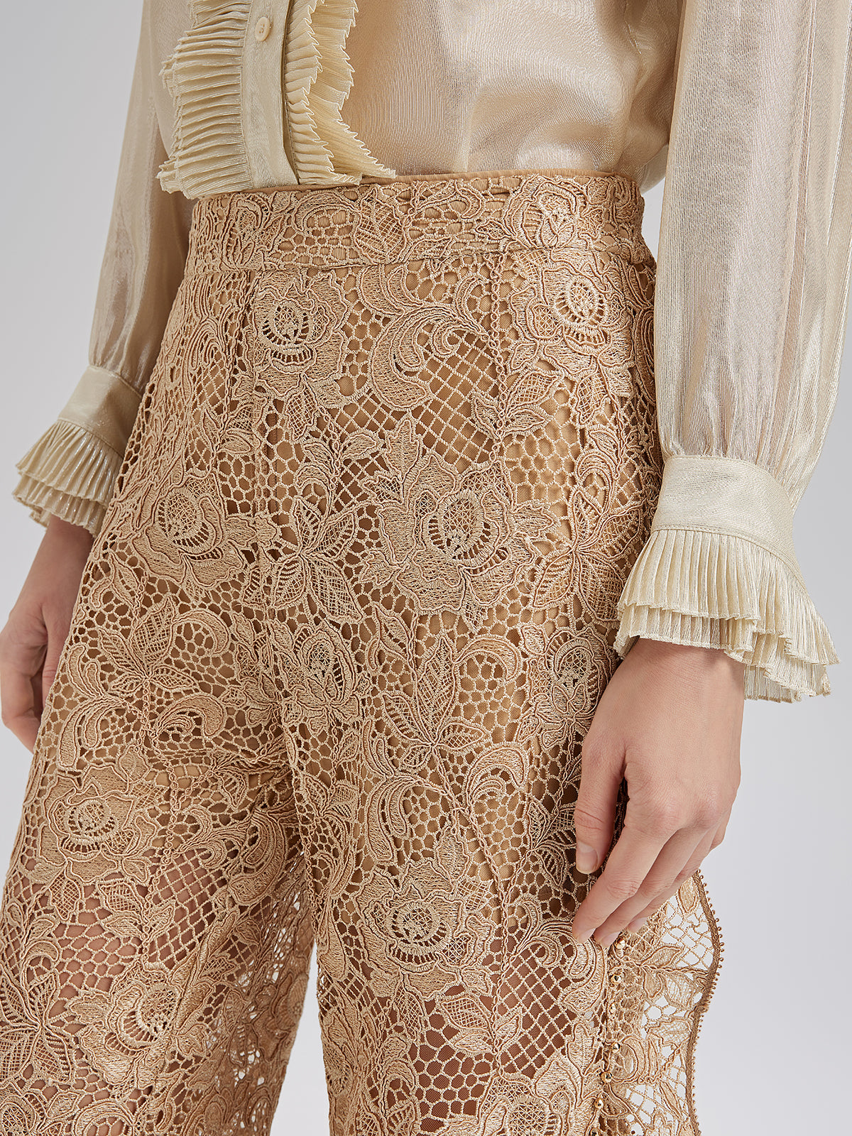 Handcrafted Ribbed Lace Ruffle Pants