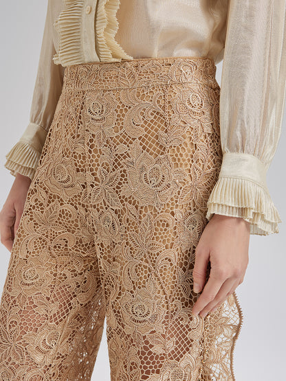Handcrafted Ribbed Lace Ruffle Pants