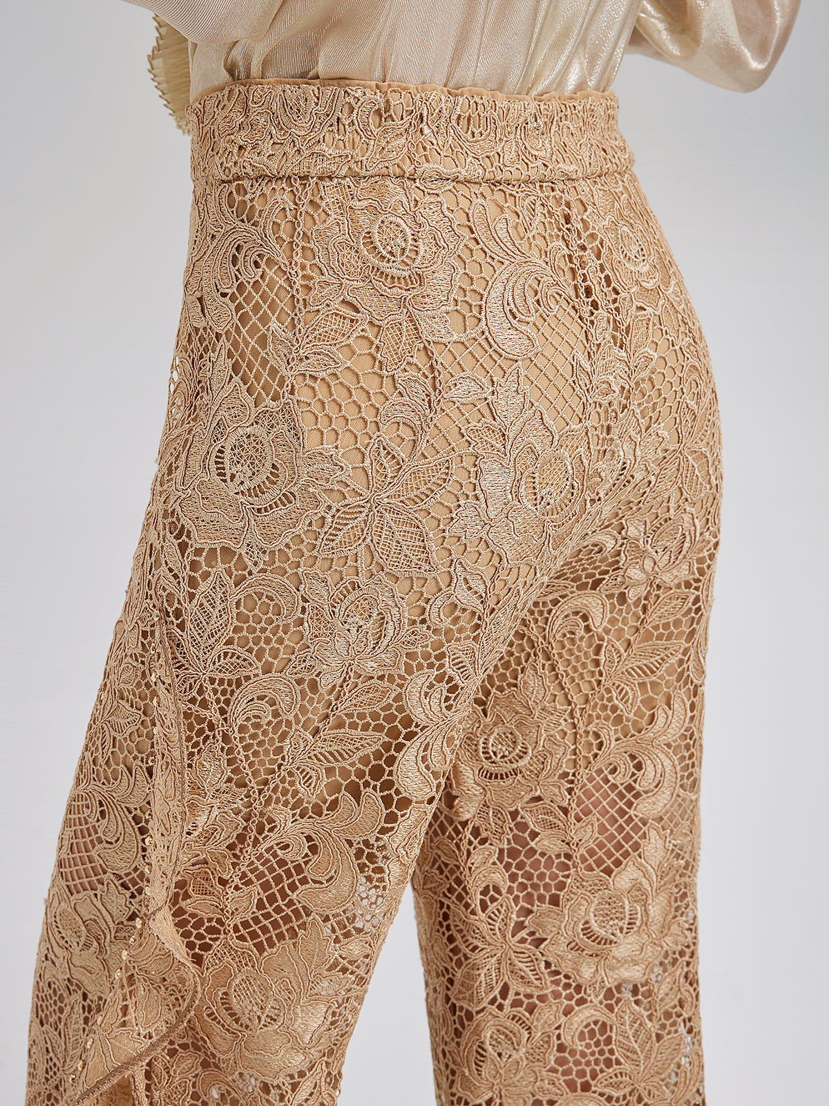 Handcrafted Ribbed Lace Ruffle Pants