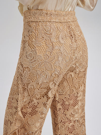 Handcrafted Ribbed Lace Ruffle Pants
